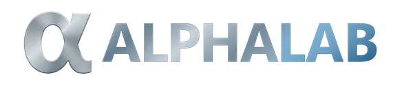 Gradient text reading 'ALPHALAB' with green to yellow coloring on a black background.